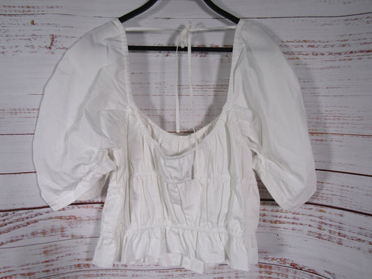 Derek Lam 10 Elora Women's White Puff Sleeve Smocked Blouse Size 16