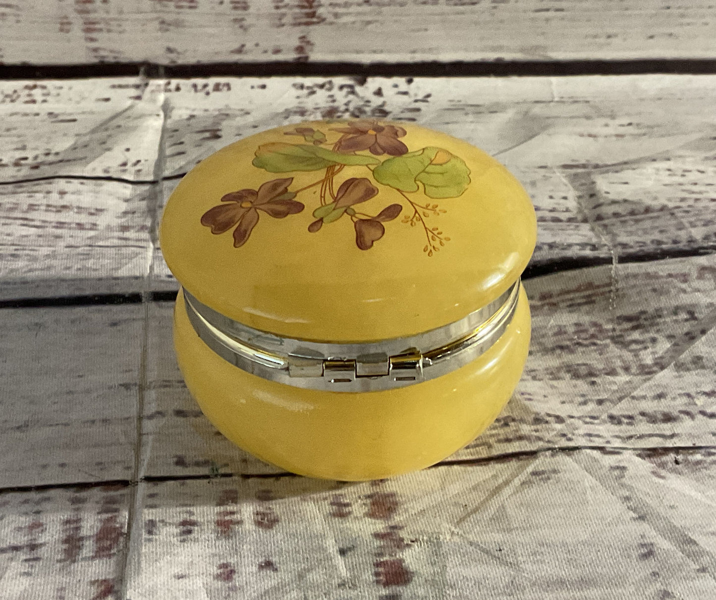 Vintage Italian Genuine Alabaster Floral Trinket Box