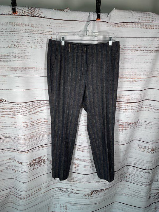 Peserico Women's Wool Blend Trouser Pants Striped Blue and Gray Size 48 Italy