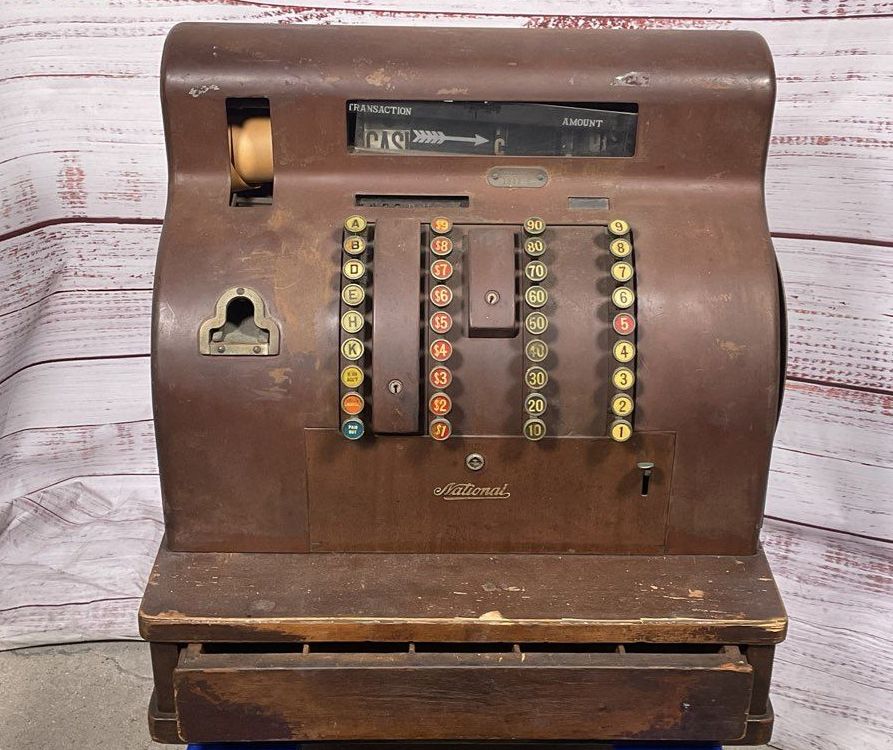 National Company Vintage Antique 21" Tall Cash Register Brown