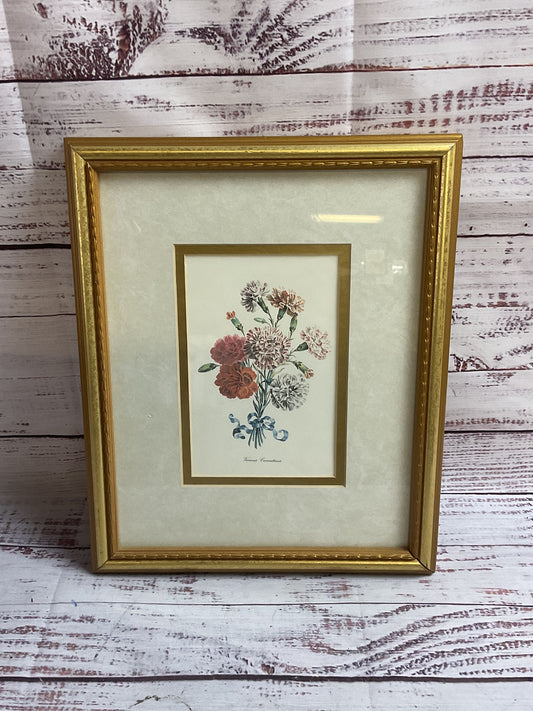 Various Carnations Flowers Print In Gold Frame