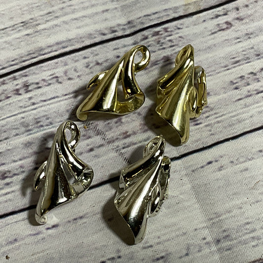 2 Pair of VTG. CORO Gold & Yellow Tone Clip On Earrings- 1.25"