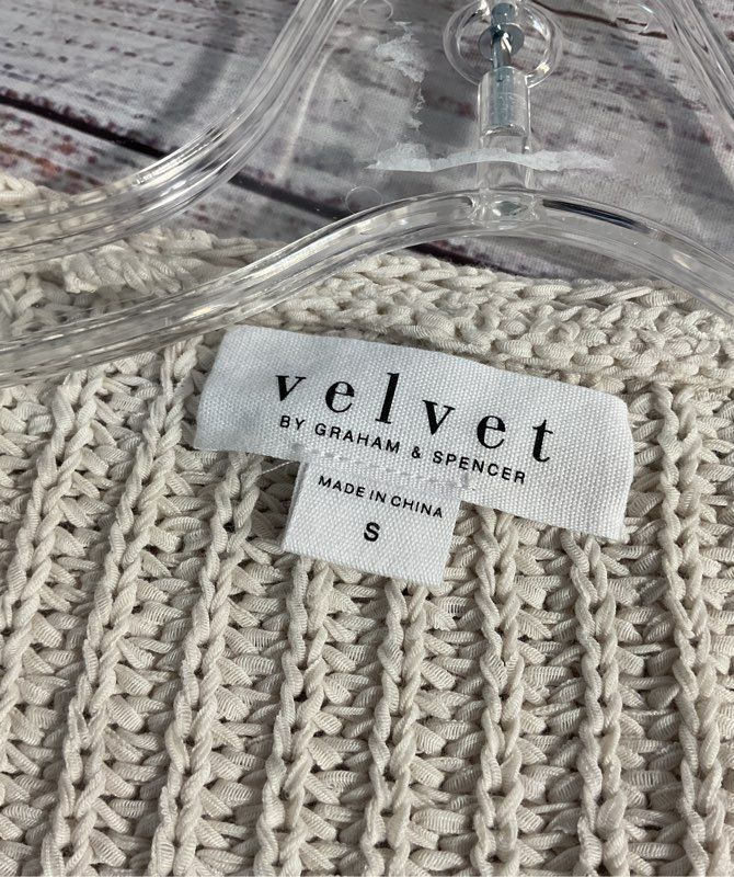 Velvet By Graham & Spencer V-Neck Tie Front Cardigan Knit in Chalk White Size S
