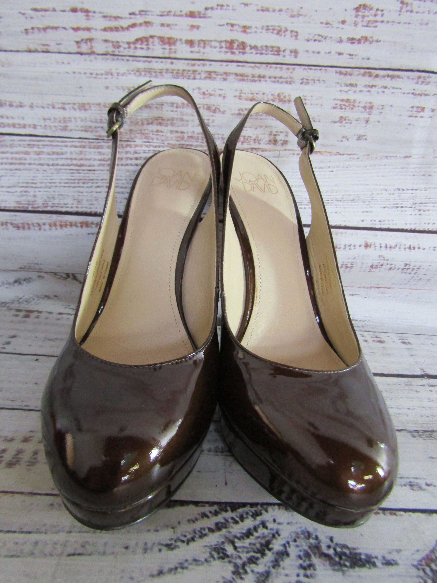 Joan & David Funn Women's Brown Patent Leather Slingback Heel Sandals Size 6.5