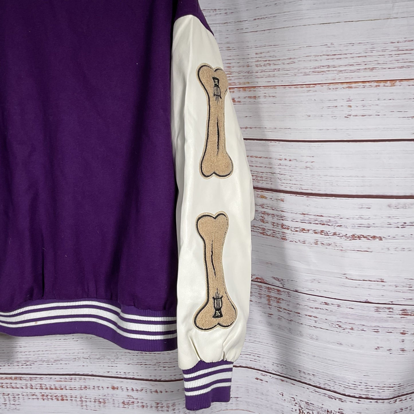 AELFRIC EDEN Men's Purple Bone Accent Bomber Jacket- SZ L