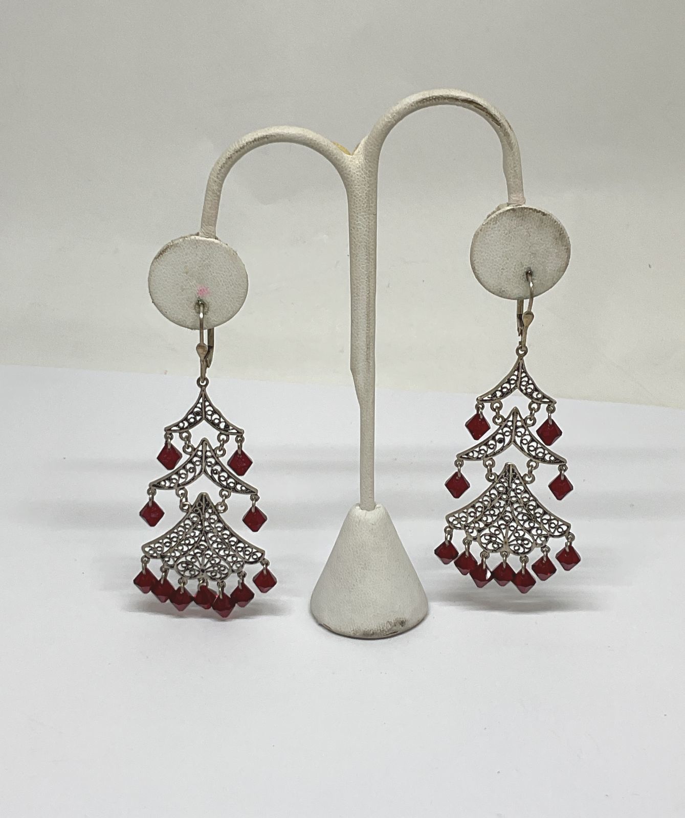 Sterling Silver Vintage Filigree Drop Earrings with Res Stones