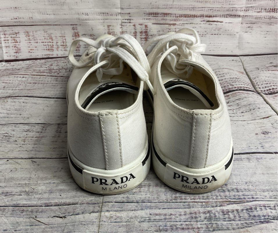 Prada Canvas Pointed Toe Sneakers White 36