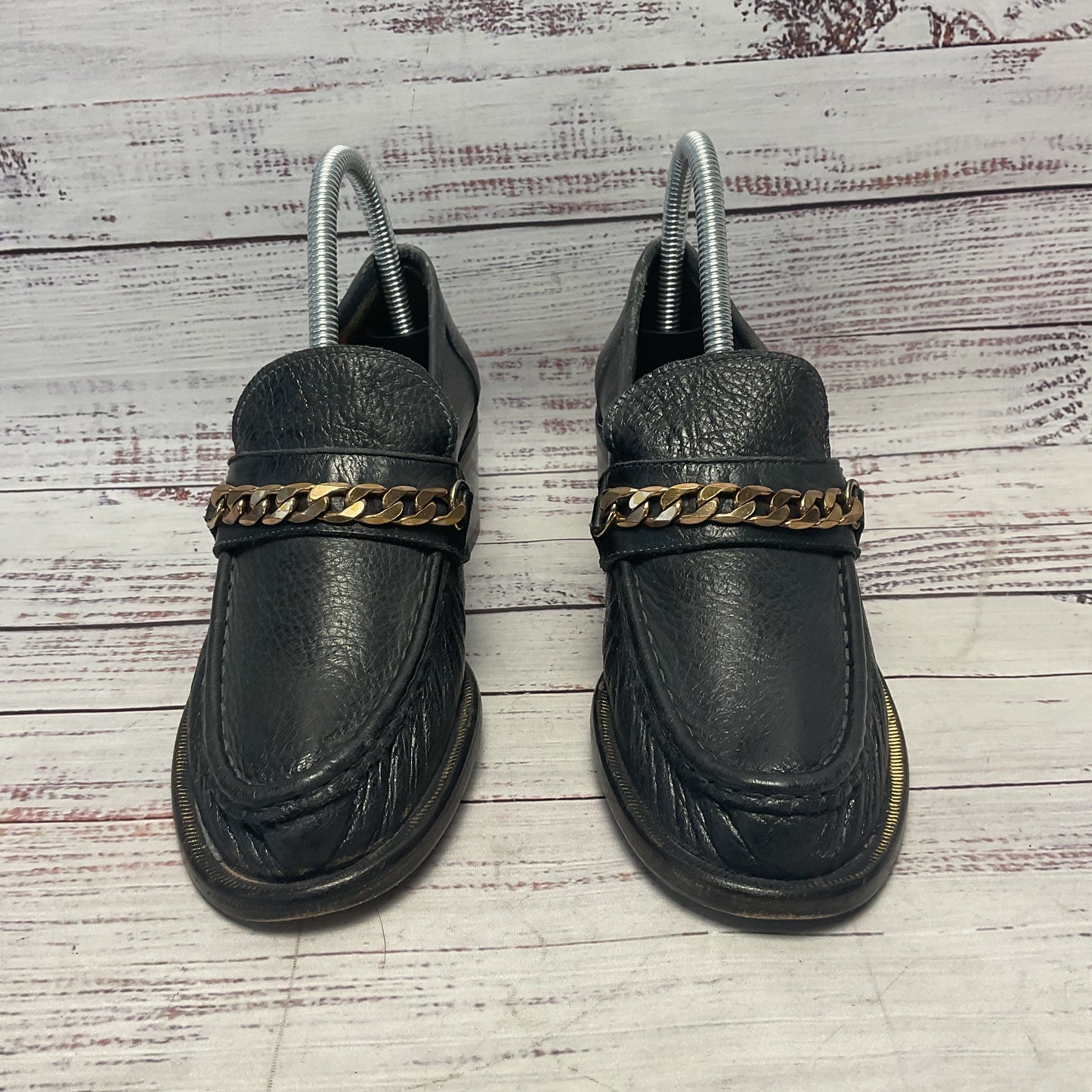 Silvano Sassetti Black Leather Cuban Chain Loafer Heel Women Size 7