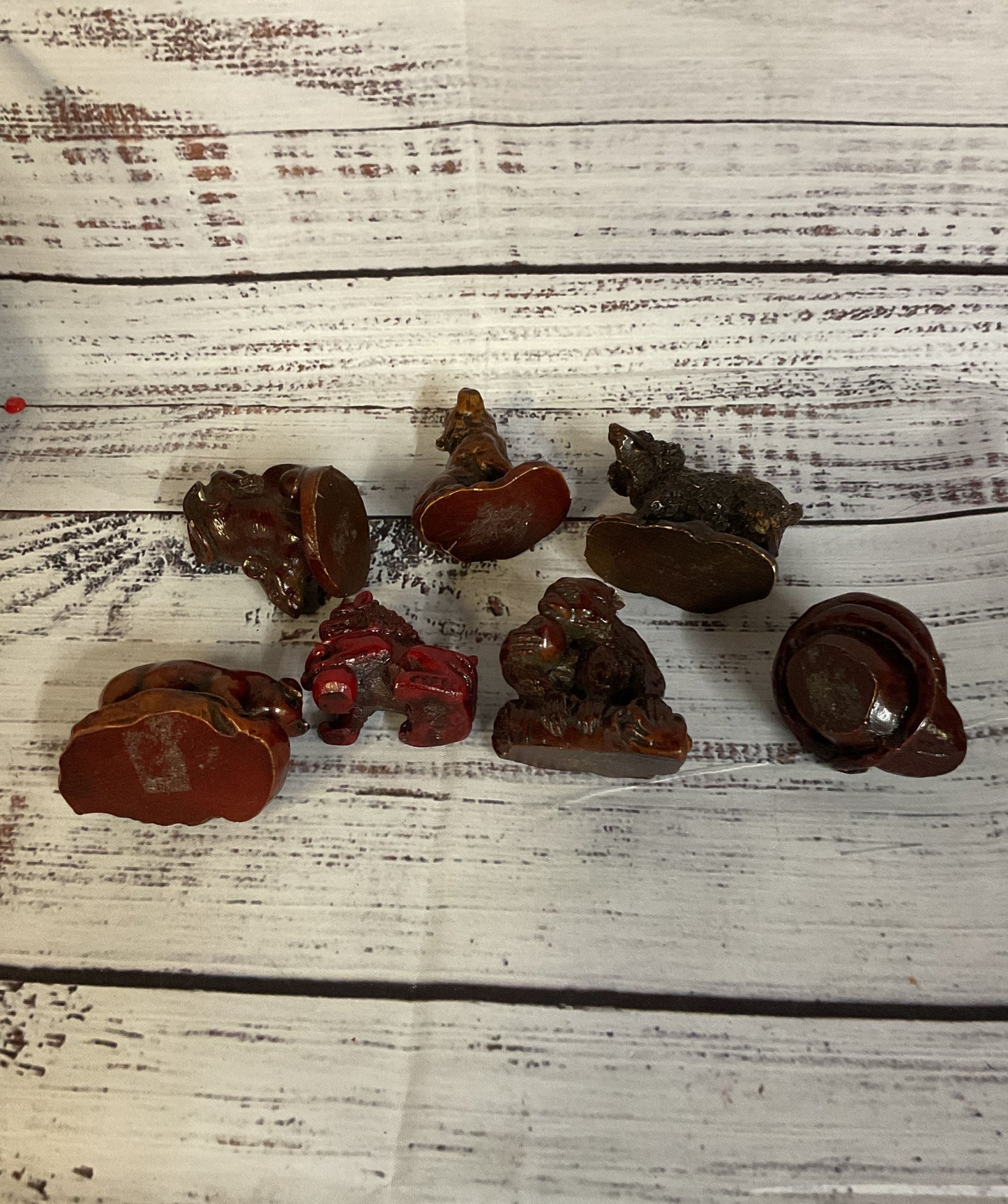 Lot 7 Resin Red Carved Animal Figures
