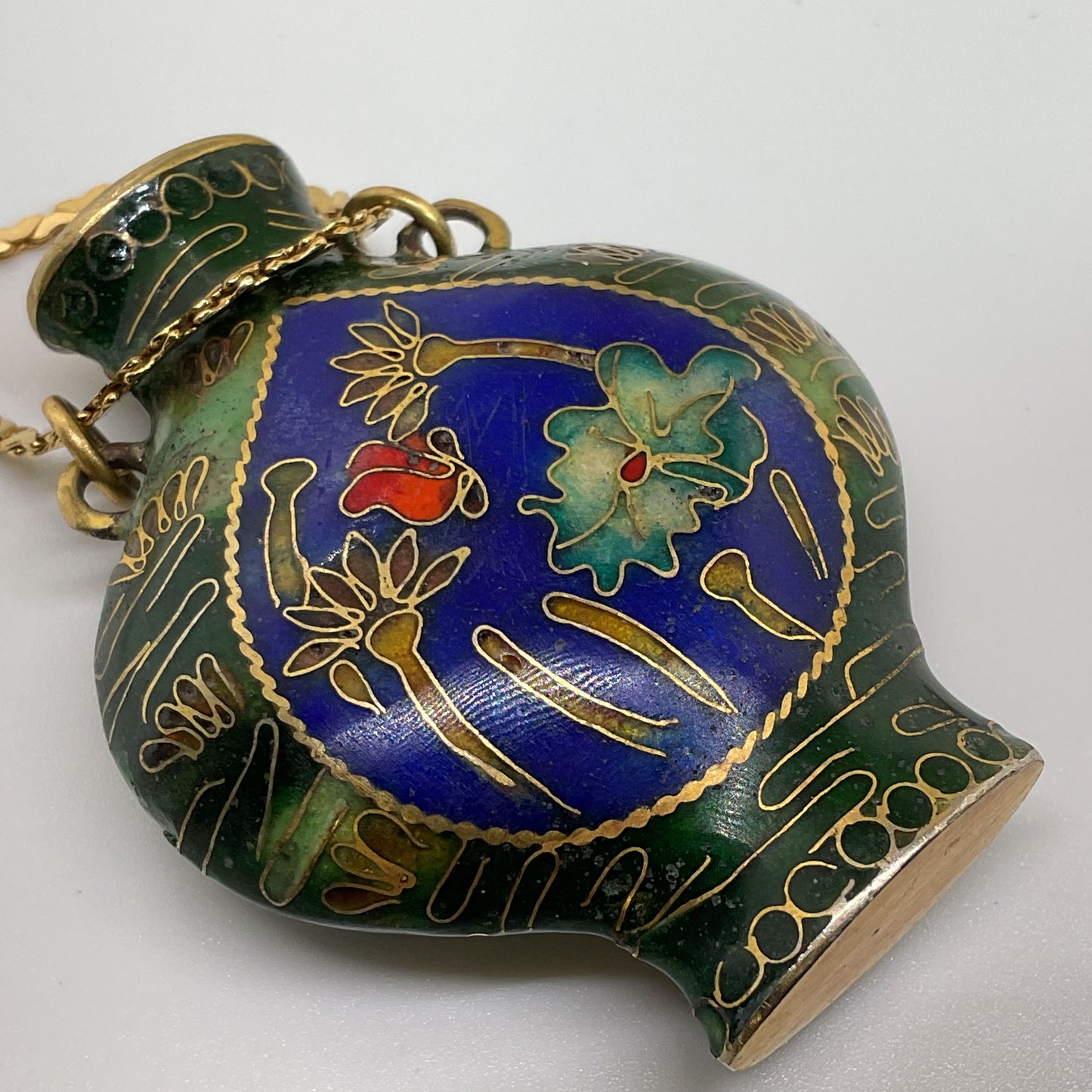 MONET Cloisonne Snuff Bottle Pendant 19" Chain Necklace (MISSING TOP)