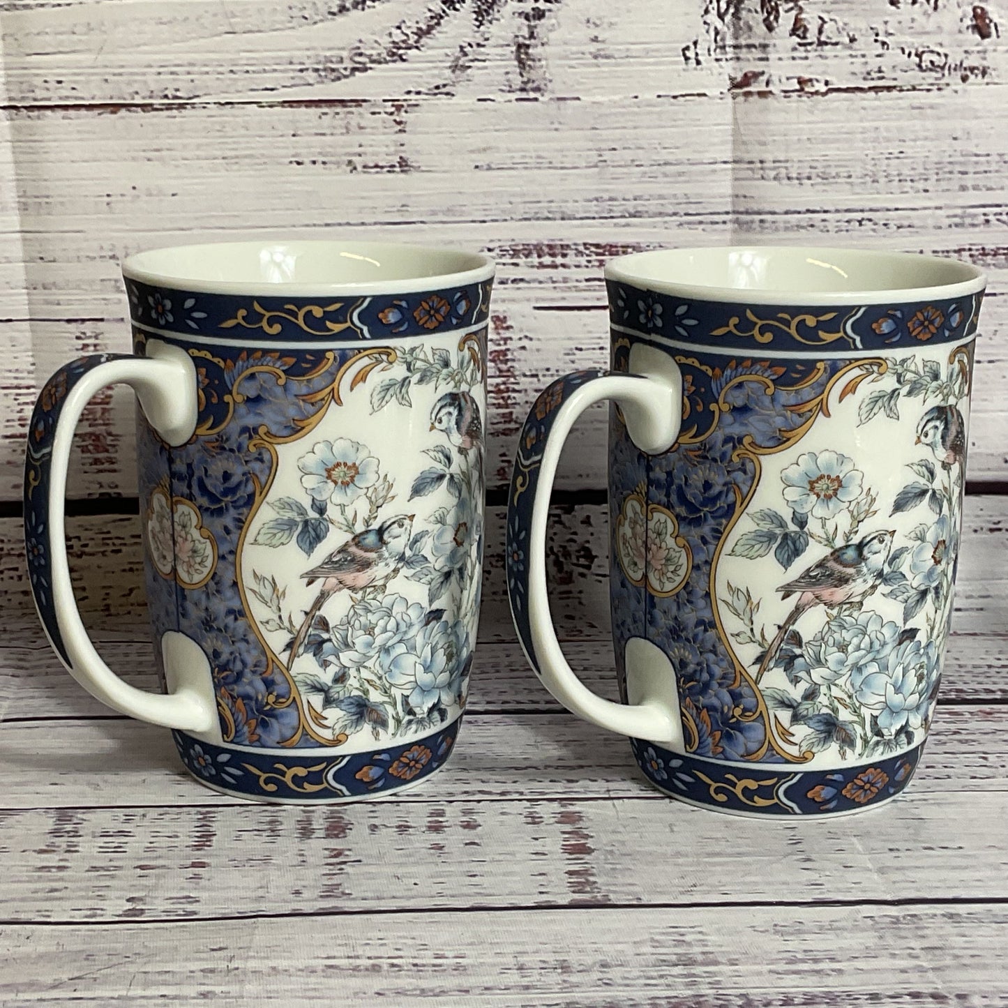Pair of VTG. OTAGIRI Japan Blue Royal Bird Motive Cups- 4.25"