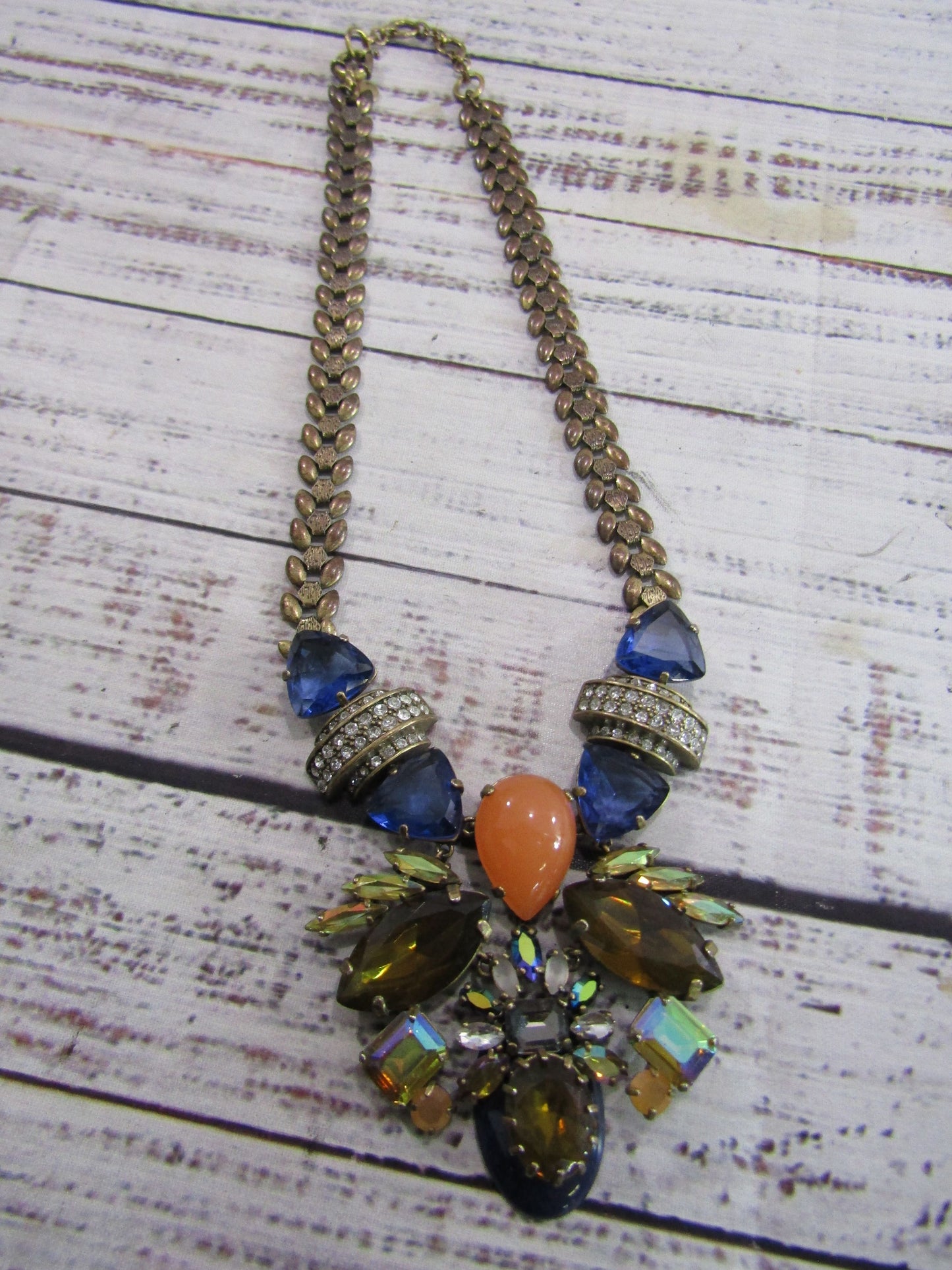 J. Crew Multi-Color Rhinestone Resin Pendant Statement Necklace