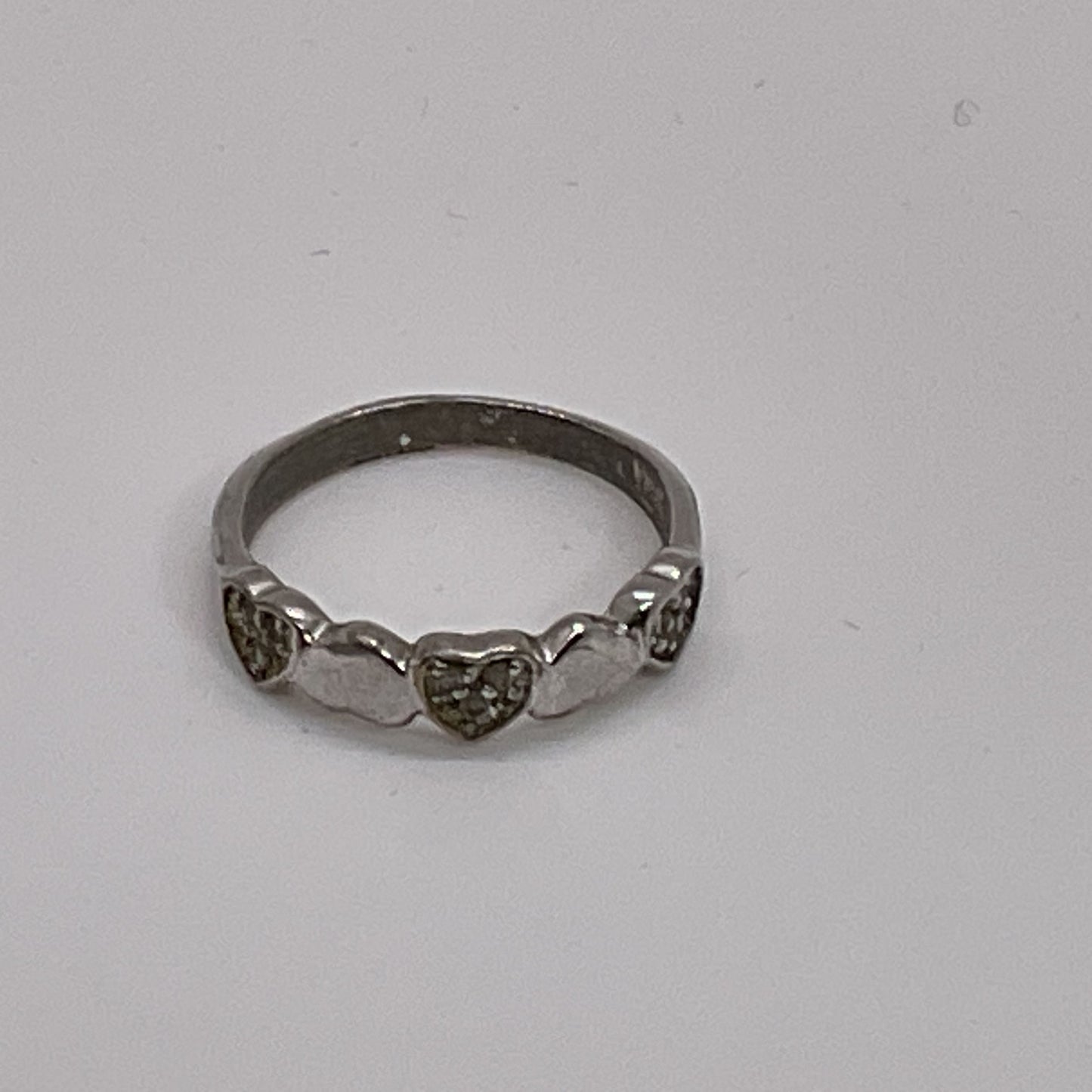 ATI Sterling Silver & Rhinestone Heart SZ 6 Ring- 2.12g