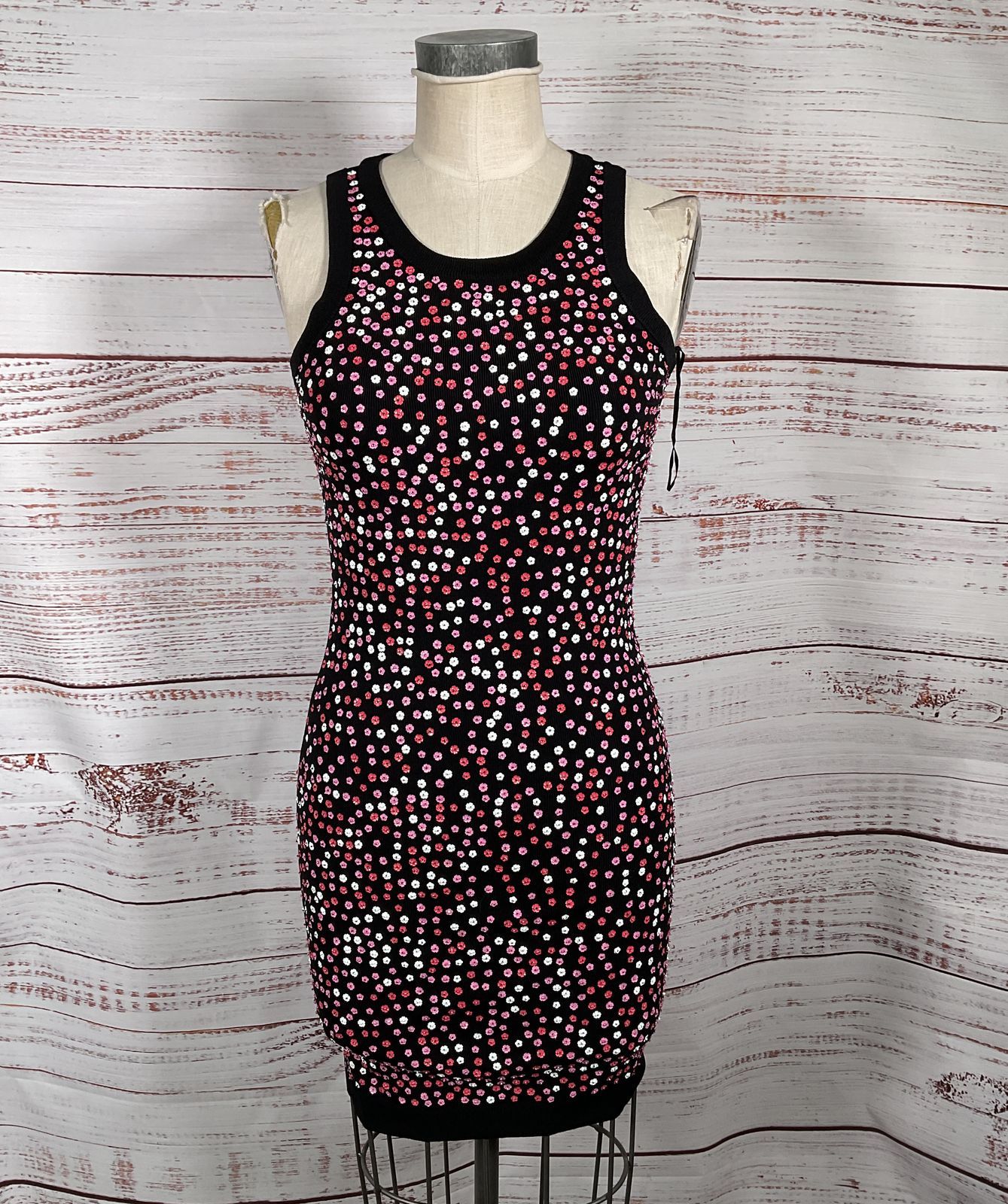 Michael Michael Kors Floral Sequin Tank Dress Black Electric Pink XS