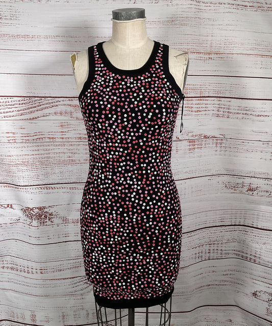 Michael Michael Kors Floral Sequin Tank Dress Black Electric Pink XS