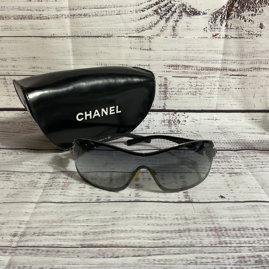 CHANEL 4164-B Camillia Shield Womens Black Crystal Sunglasses (MISSING CRYSTALS)