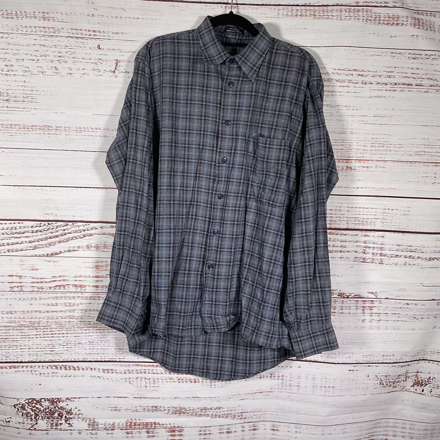 Burberry Navy Blue Plaid Cotton Long Sleeve Dress Shirt - Size M