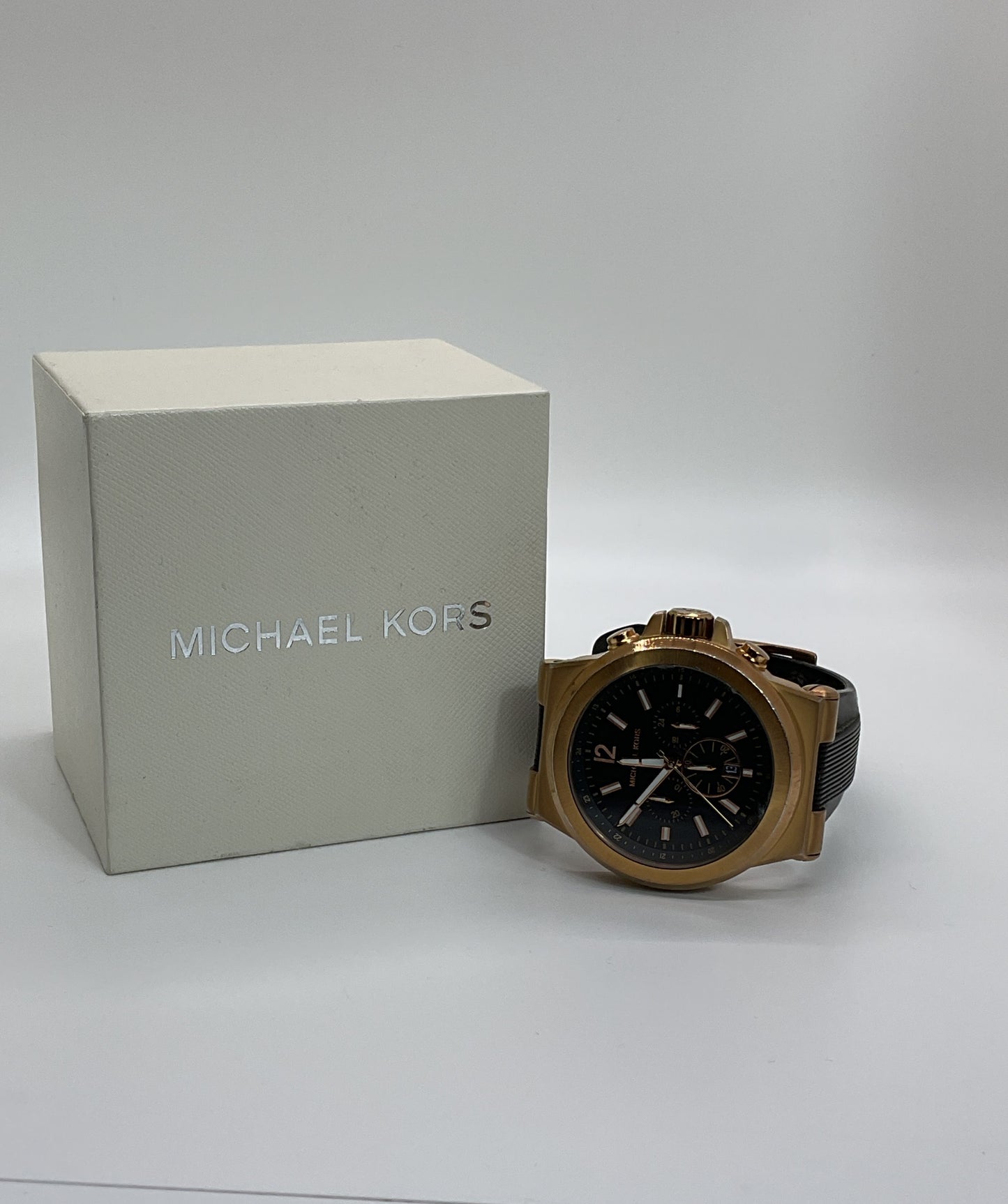 MICHAEL KORS MK-8184 Gold Tone Chronograph Black Silicone Band Watch