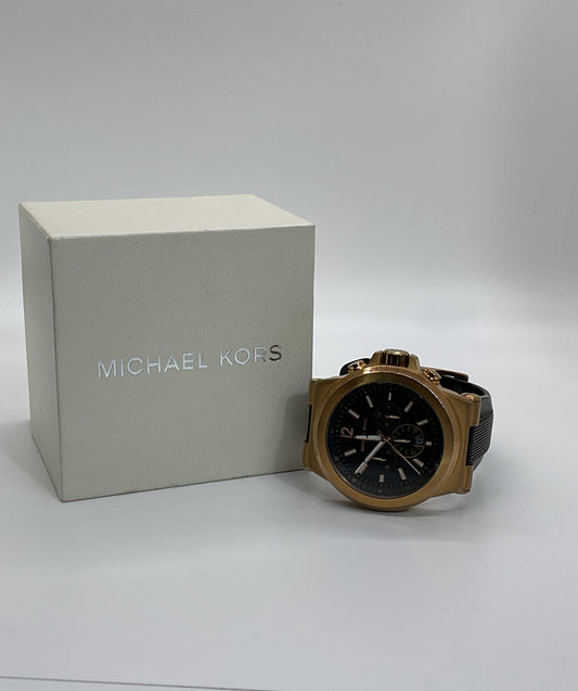 MICHAEL KORS MK-8184 Gold Tone Chronograph Black Silicone Band Watch