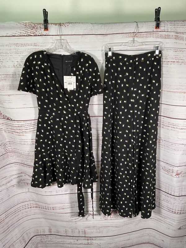 NEW Jill Jill Stuart Women's Mini Floral Dress 2 & Pants 4 Black Viscose Set