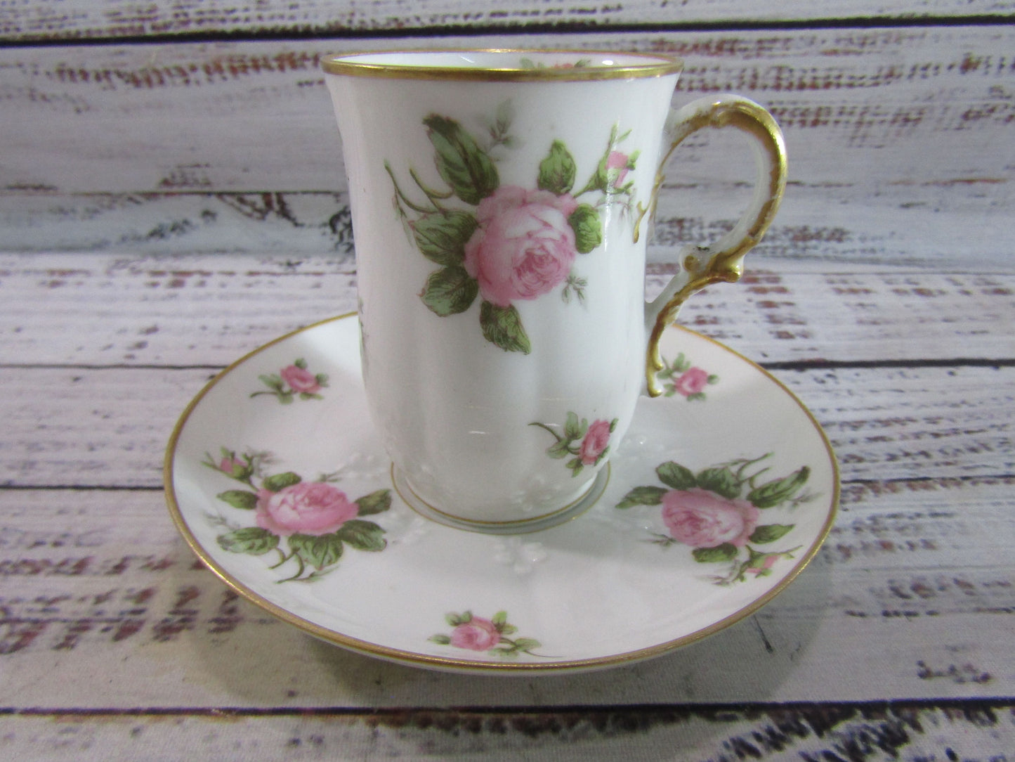 Gerard, Dufraisseix & Abbot Pink Rose Demitasse Cup & Saucer Set of 4