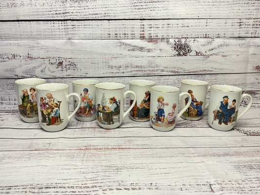Norman Rockwell Museum Gold Rim Coffee Mus Lot Of 8 Ceramic Art