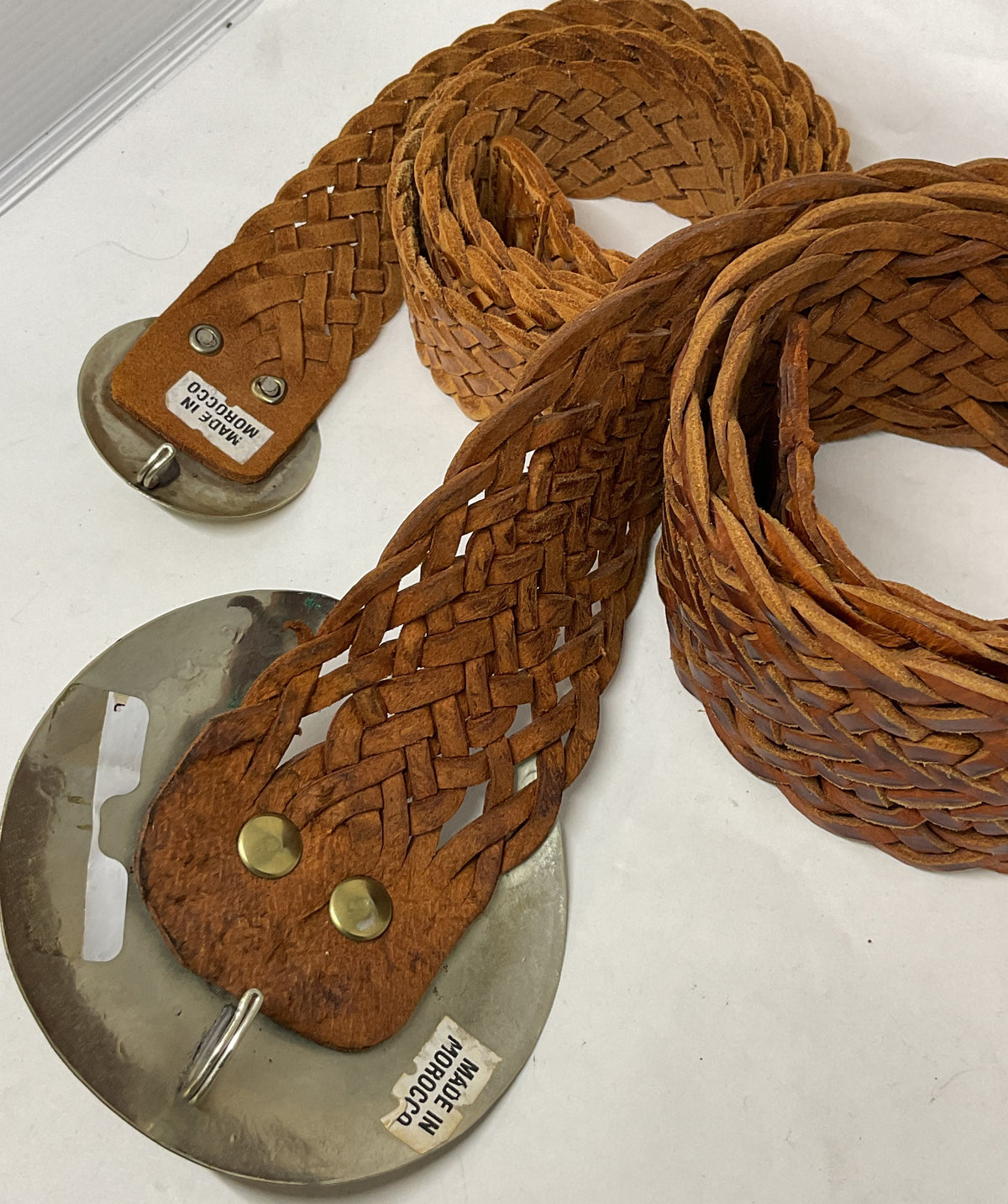 Lot 2 MOROCCAN Brown Leather Woven Belt