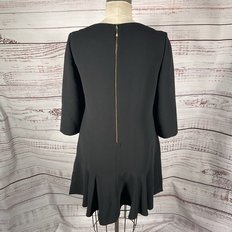 NWT Kate Spade Black Crepe Flounce 3/4 Sleeve Boat Neck Mini Casual Dress sz 10