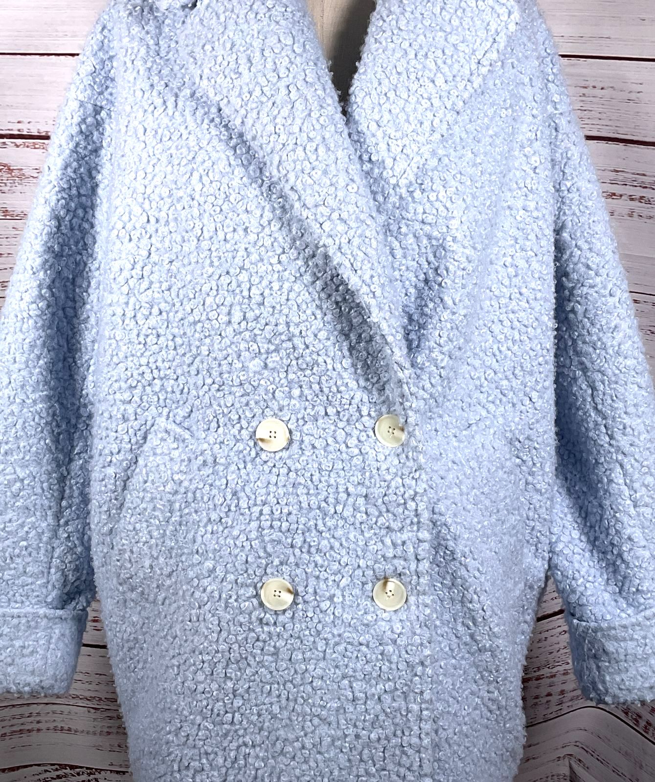 By Anthropologie Double-Breasted Boucle Coat Light Blue M
