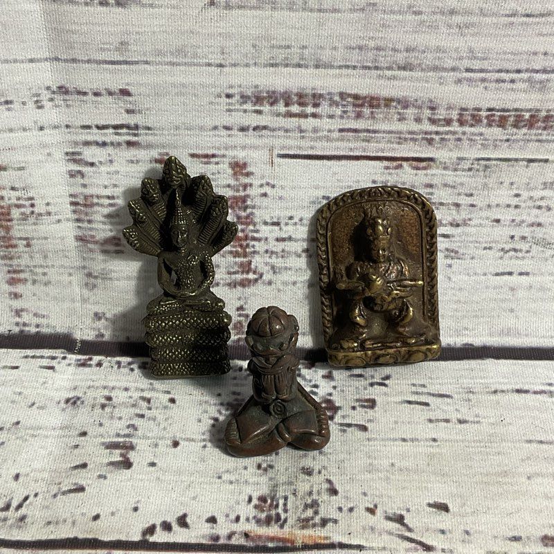 Lot Of 3 Tibetan Buddhist Mini Brass Sitting Meditation 2" Mini Idols