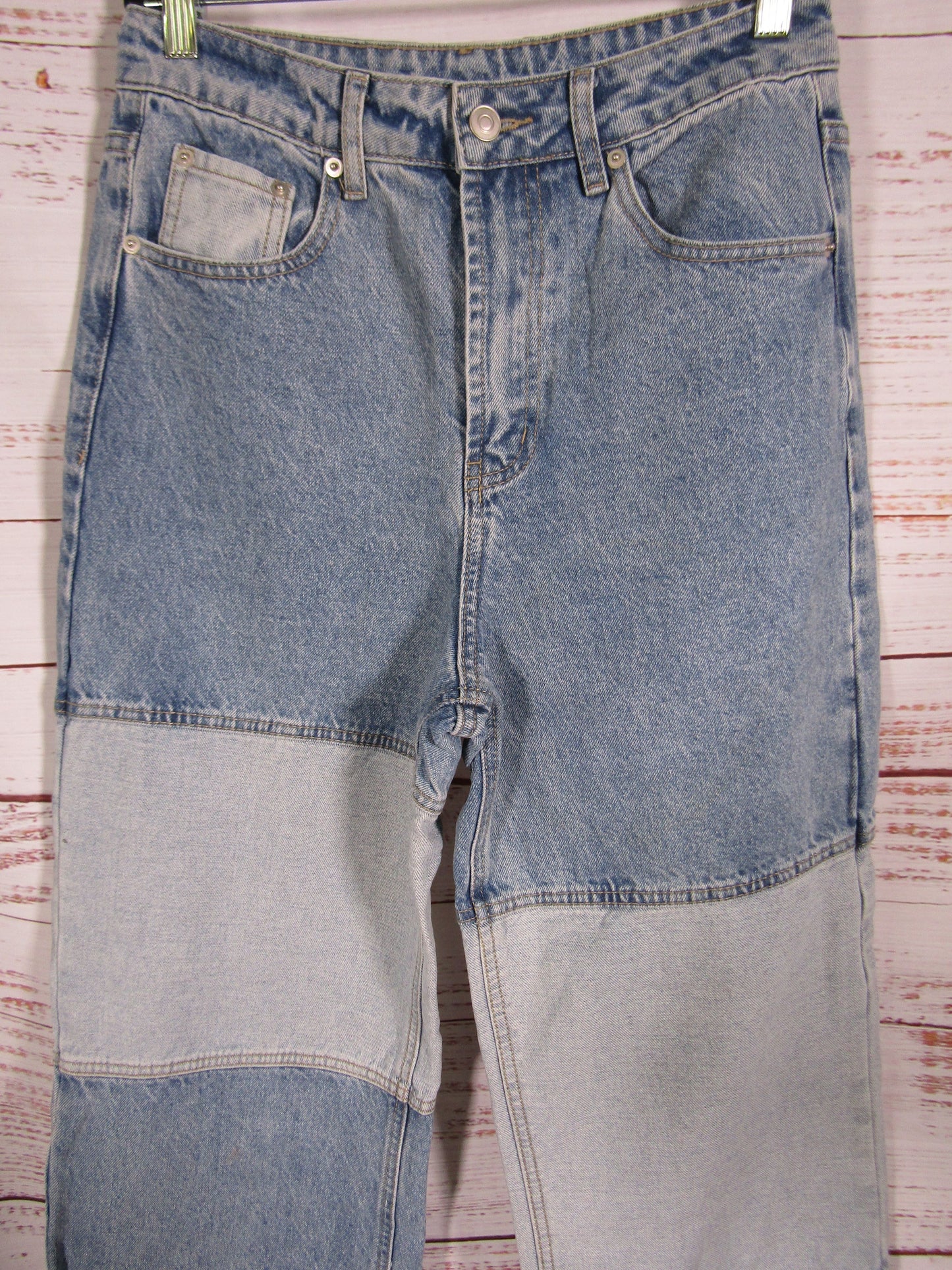 Miou Muse Copenhagen Women's Blue Denim Color Block Wide Leg Jeans Size S