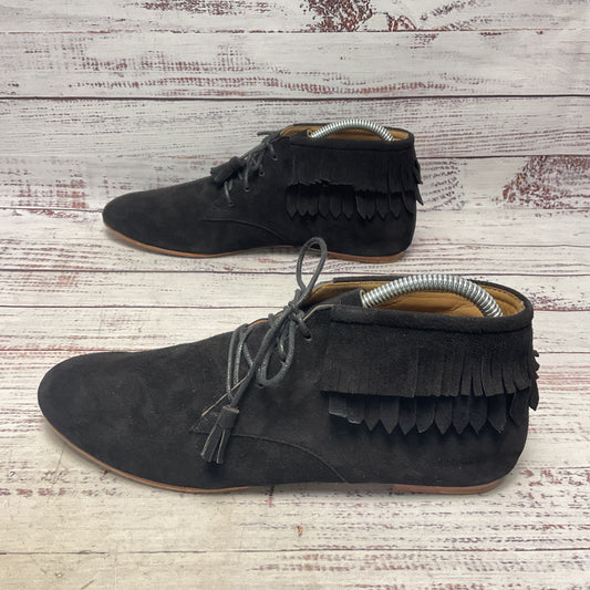 Ulla Johnson Black Suede Laced Moccasin Fringe Shoe Women Size 8.5