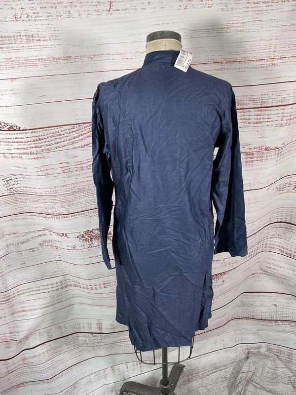 NEW Fabindia Shirt Men's Kurta Long Slim Fit Khadi 1/4 Button Blue Size 36