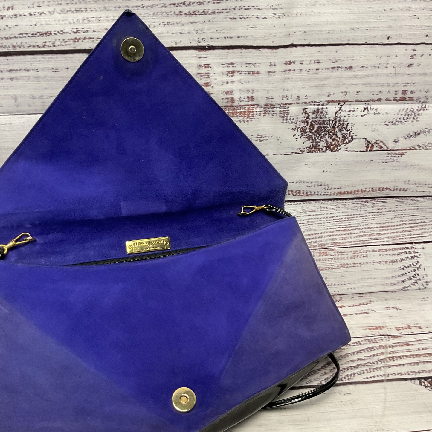 Vintage Charles Jourdan Purple Suede Black Design Purse 11.5x2.5x7