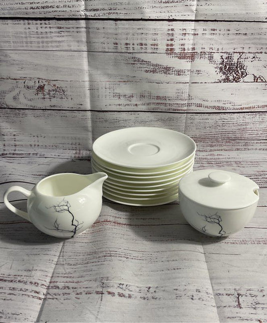 Dibbern Black Forest Fine Bone China Saucers Plus Sugar And Creamer Germany