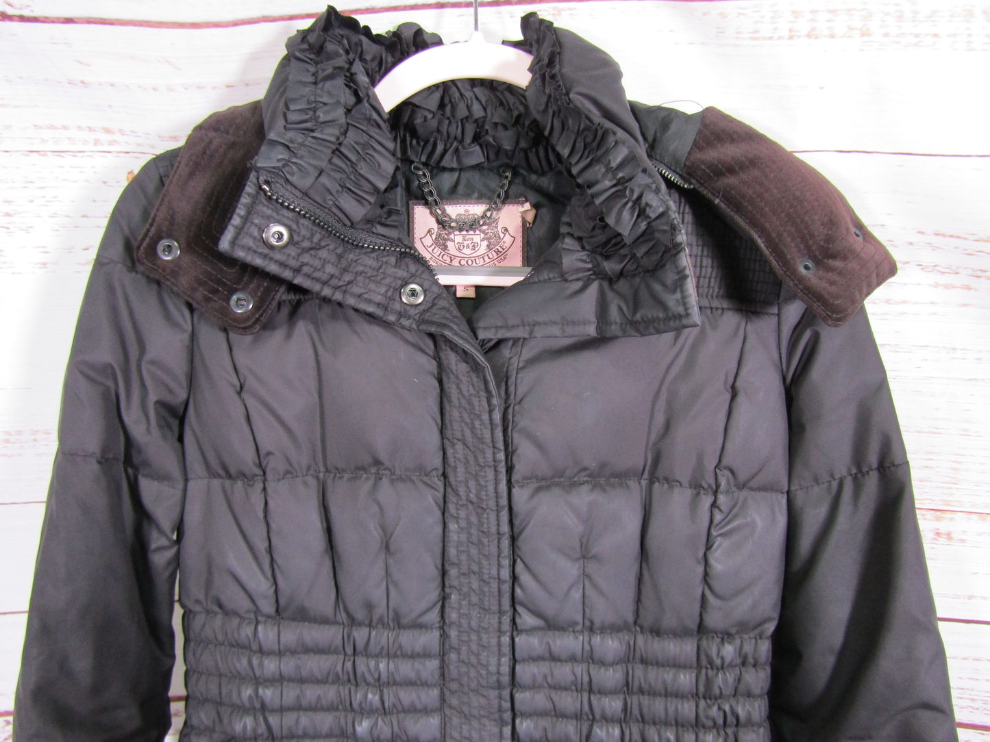 Juicy Couture Women's Black Down Feather Puffer Parka Jacket Size S