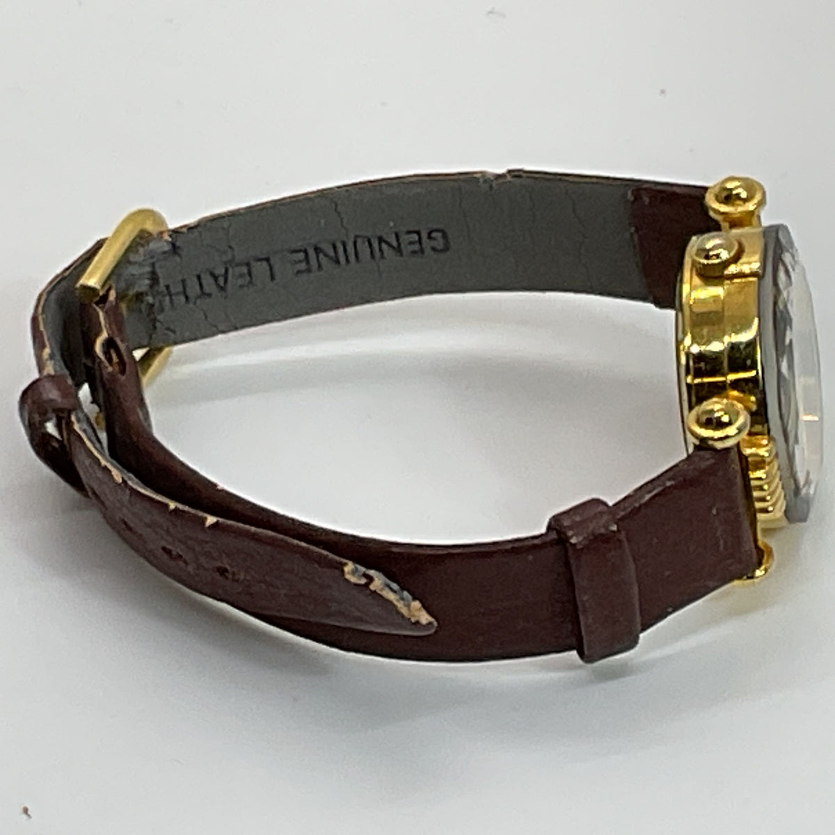 VTG. OTTIMO 18K Plated Ladies Watch with Brown Leather Band- NEEDS BATTERY