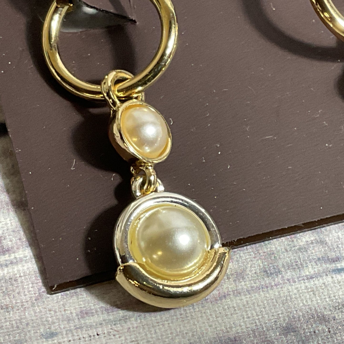 NEW ANNE KLEIN Gold Tone Faux Pearl Dangle Earrings-1.5"