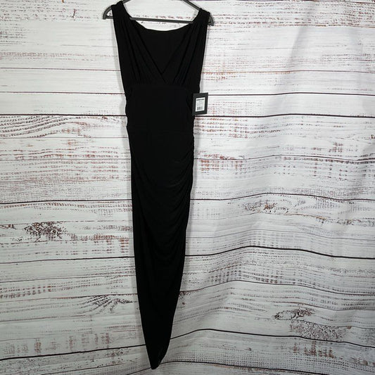 NWT NORMA KAMALI Women's Black Tara Side Drape Gown w/ Built-In Underwear- SZ L