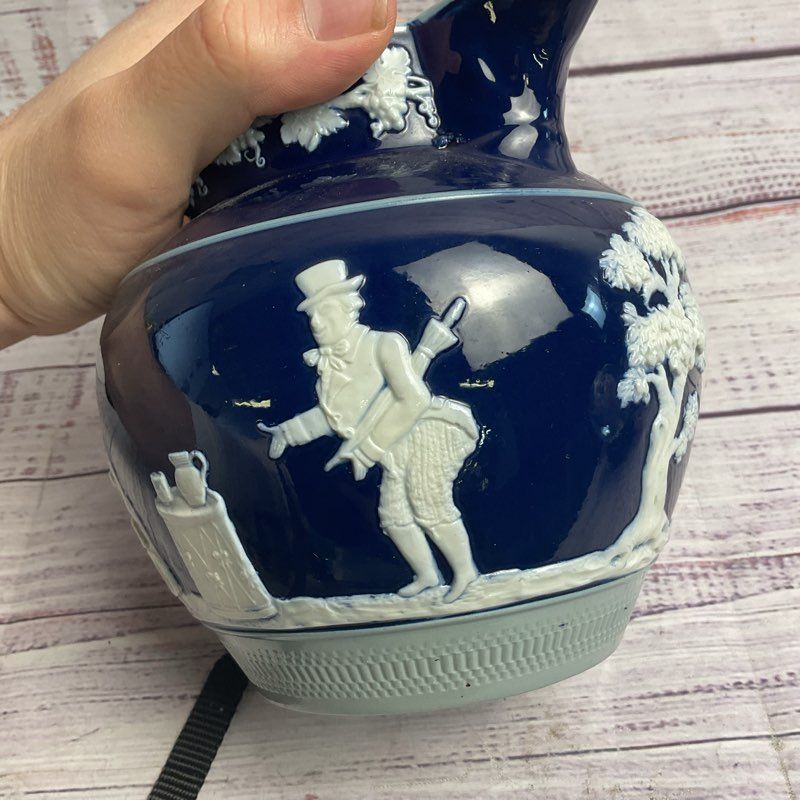 Copeland Late Spode Victorian Cobalt Blue Ceramic Jasperware 6" Pitcher