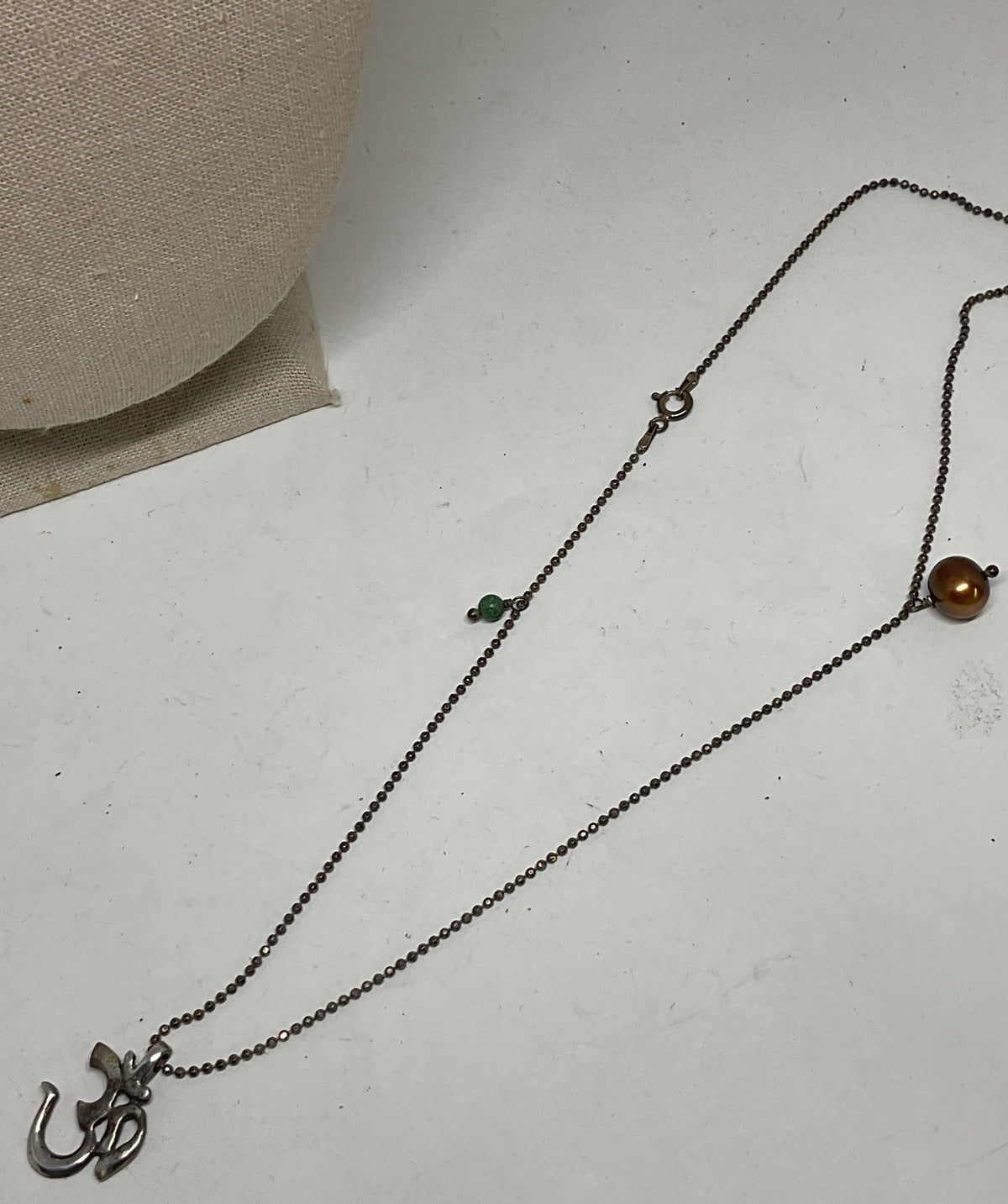 Sterling Silver Chain Necklace Om Pendant Pearl Accent