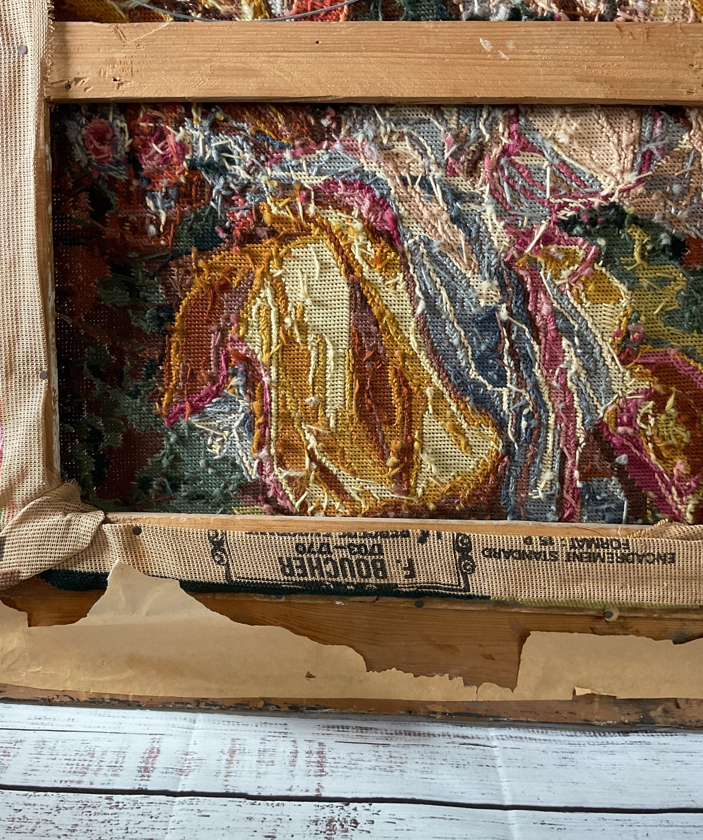 Antique MARGOT Made in France Tapestry Needlework Framed