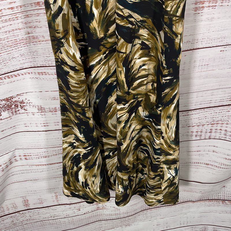 Proenza Schouler PF20 Black/Tan Abstract Swirl 3/4 Sleeve Midi Dress - Size 9