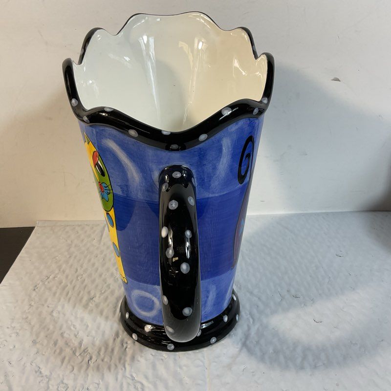 MILSON & LOUIS Hand Painted Cat Design Pitcher- 10.75"