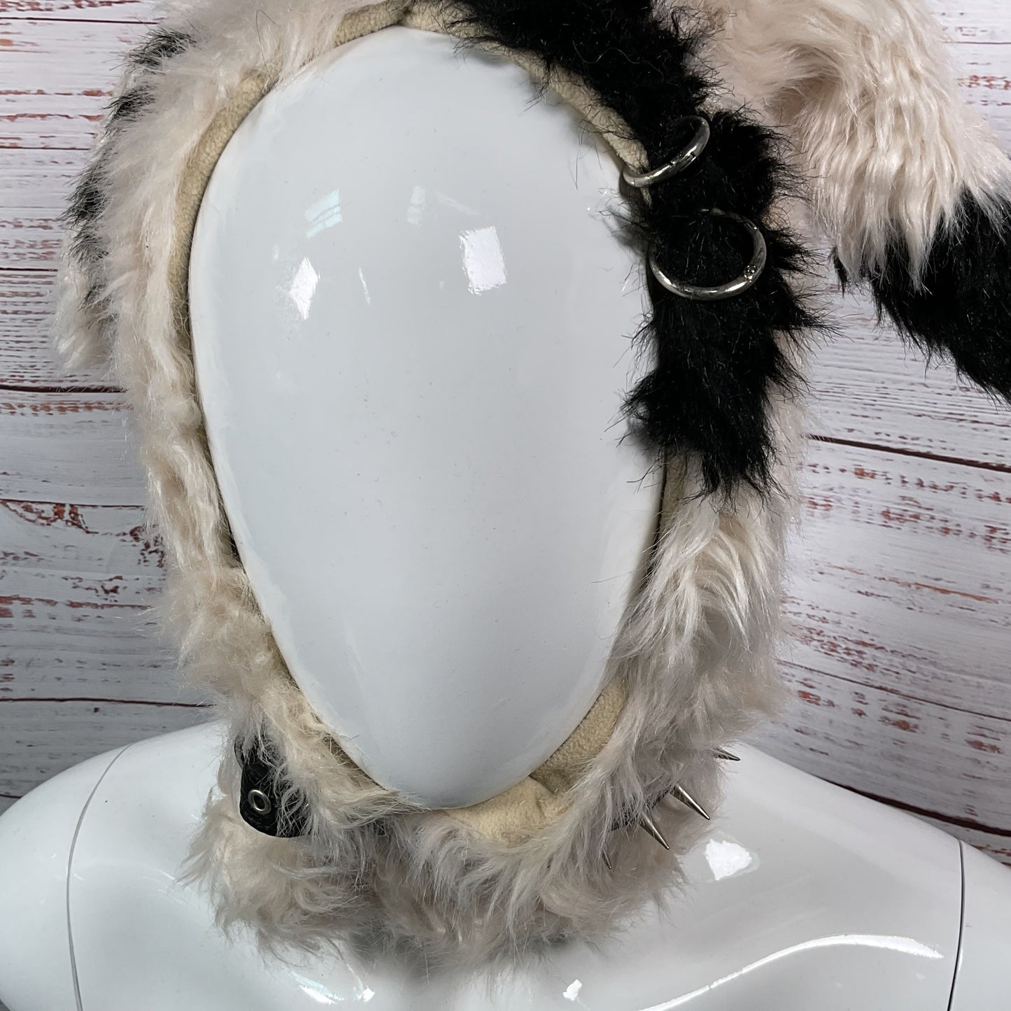 CFIERCE Faux Fur Studded Choker Punk Bunny Hoodie Hat