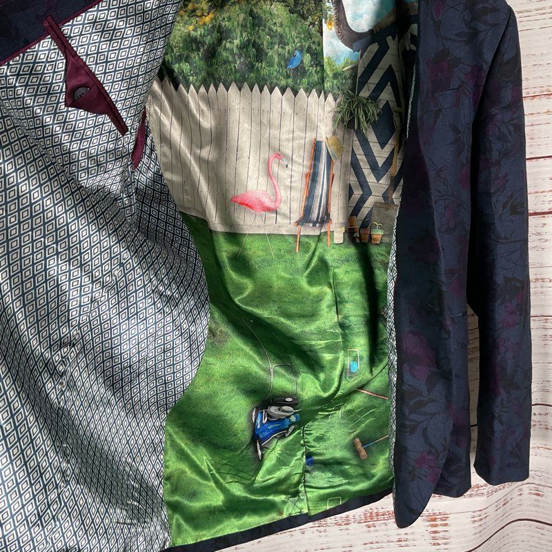 Ted Baker Blue & Purple Floral Print Peak Label 1-Button Blazer Jacket - Size 5