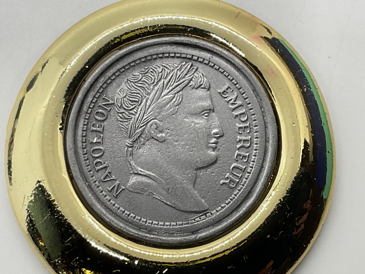 VTG. Gold Tone Napolean Emperor Coin Scarf Clip- 2"
