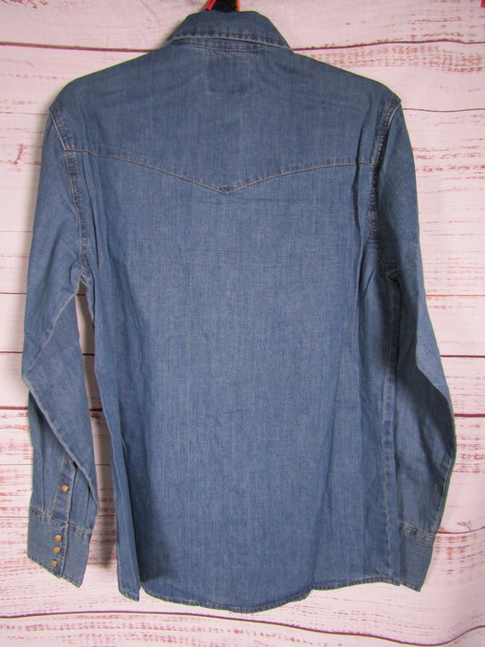 Wrangler Men's Mid Wash Denim Snap Button Down Shirt Size S 112361701