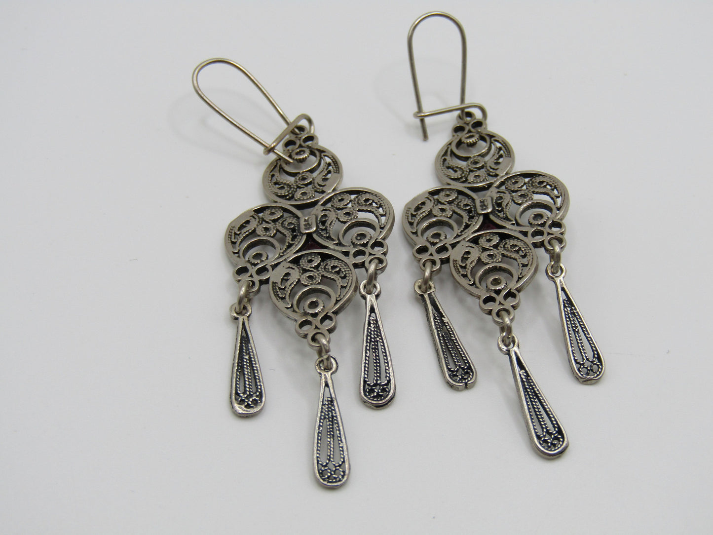 Sterling Silver Filigree Drop Dangle Rhodolite Garnet Earrings