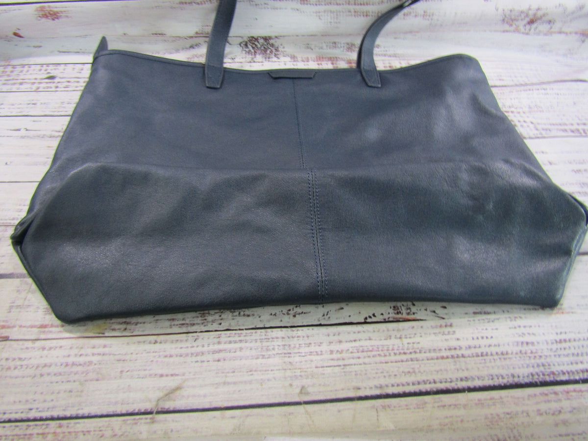 Leatherology Downtown Women's Navy Blue Leather Tote Shoulder Bag Monogrammed CK